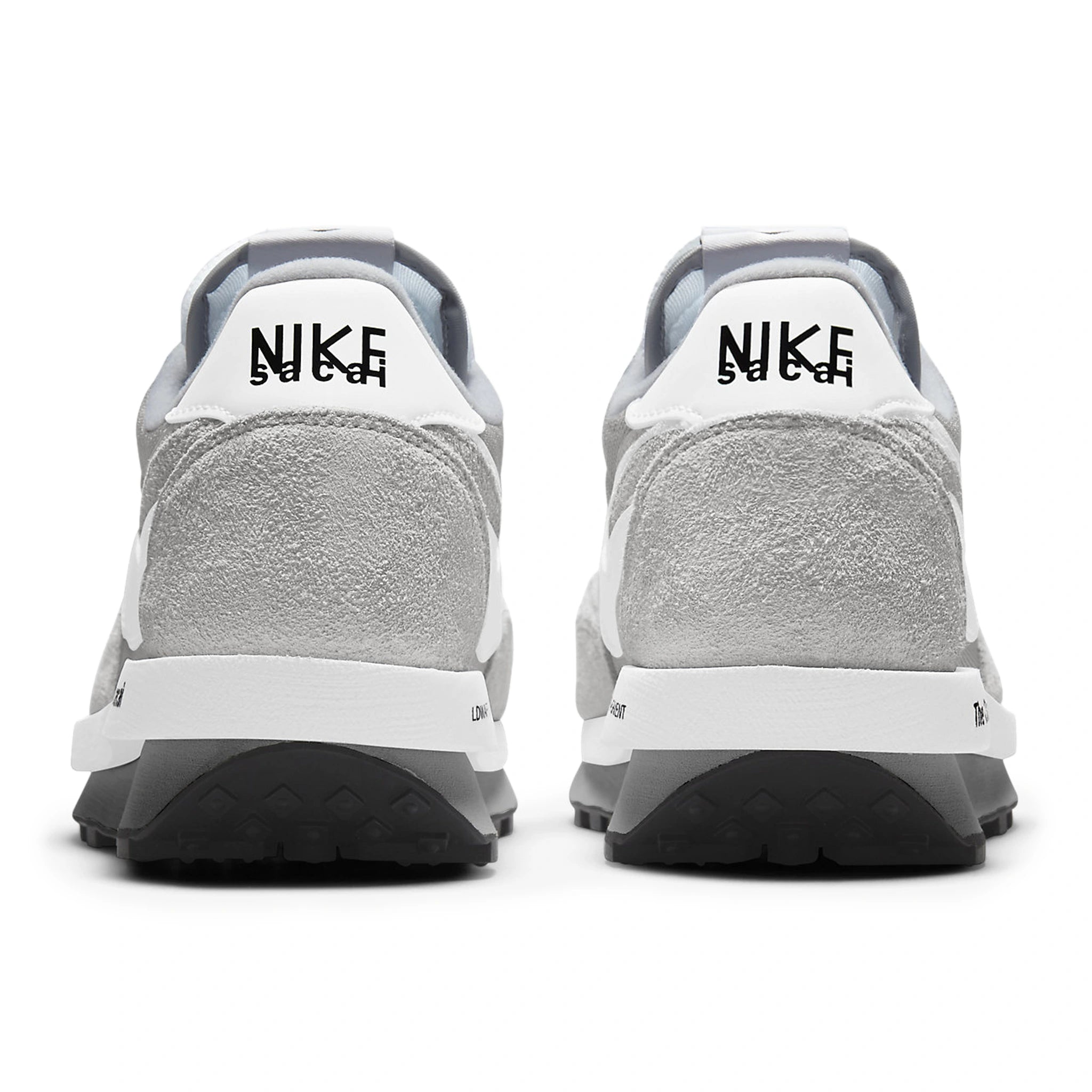 Heel view of Nike x Sacai LD Waffle SF Fragment Grey DH2684-001